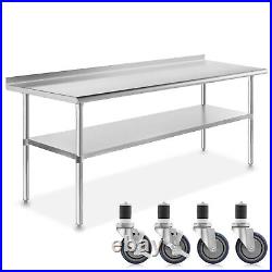 Stainless Steel 30 x 72 NSF Kitchen Restaurant Prep Table w Backsplash Casters