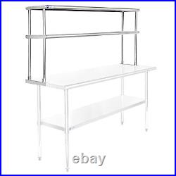 Stainless Steel Commercial Wide Double Overshelf 60 x 12 for Prep Table