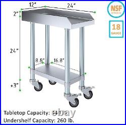 Stainless Steel Equipment Stand with Undershelf + Casters 24 Wide x 12 Length