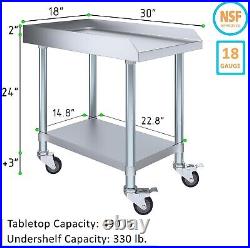 Stainless Steel Equipment Stand with Undershelf + Casters 30 Wide x 18 Length