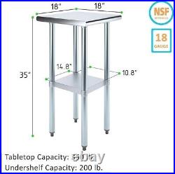 Stainless Steel Food Prep Work Table with Adjustable Undershelf 18x18