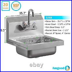 Stainless Steel Hand Sink 15 in. X 15 in. With Faucet