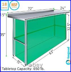 Stainless Steel Metal Food Prep Work Table Open Base with 1.5 Backsplash