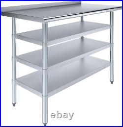 Stainless Steel Metal Work Table with 1.5 Backsplash and 3 Shelves