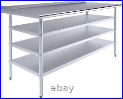 Stainless Steel Metal Work Table with 1.5 Backsplash and 3 Shelves