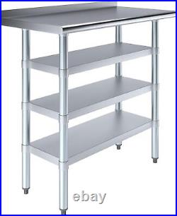 Stainless Steel Metal Work Table with 1.5 Backsplash and 3 Shelves