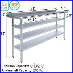 Stainless Steel Metal Work Table with 1.5 Backsplash and 3 Shelves