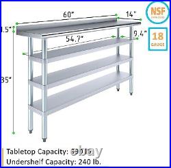 Stainless Steel Metal Work Table with 1.5 Backsplash and 3 Shelves