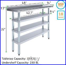 Stainless Steel Metal Work Table with 1.5 Backsplash and 3 Shelves