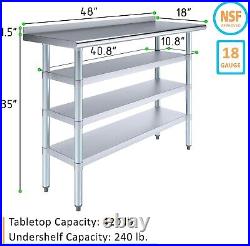 Stainless Steel Metal Work Table with 1.5 Backsplash and 3 Shelves