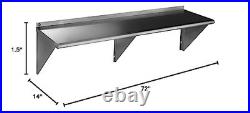 Stainless Steel Shelf 14 x 72 Inches 450lb, NSF Metal Commercial Shelves Wall