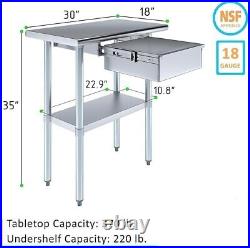 Stainless Steel Work Metal Table with Drawer Commercial and Residential Use