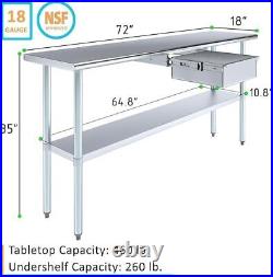 Stainless Steel Work Metal Table with Drawer Commercial and Residential Use