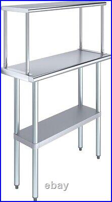 Stainless Steel Work Table with Wide Single Tier Overshelf Table + Shelving