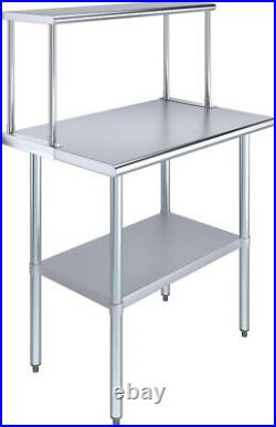 Stainless Steel Work Table with Wide Single Tier Overshelf Table + Shelving