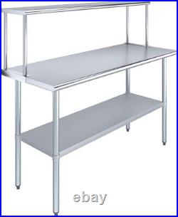 Stainless Steel Work Table with Wide Single Tier Overshelf Table + Shelving