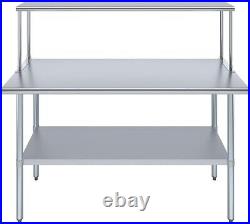 Stainless Steel Work Table with Wide Single Tier Overshelf Table + Shelving