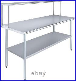 Stainless Steel Work Table with Wide Single Tier Overshelf Table + Shelving