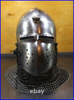 Steel Custom SCA HNB 18 Gauge Steel Medieval Combat Pig Faced Bascinet Helmet