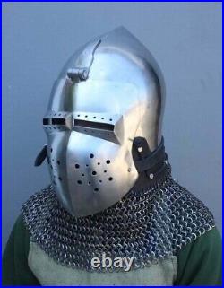 Steel Custom SCA HNB 18 Gauge Steel Medieval Combat Pig Faced Bascinet Helmet
