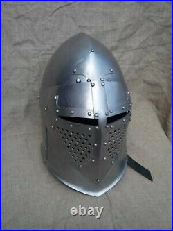 Steel Helmet 16 Gauge Steel Medieval Combat Bascinet Sugar Loaf Helmet Hallow