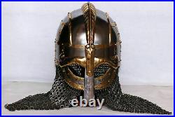 Steel Helmet Medieval Armor Viking Helmet With Chain mail Hand Forged 16 Gauge