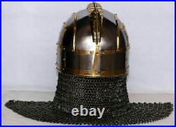 Steel Helmet Medieval Armor Viking Helmet With Chain mail Hand Forged 16 Gauge