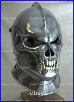 Steel Medieval Demonic Face Helmet Battle-ready Medieval Knight Helmet 18 Gauge