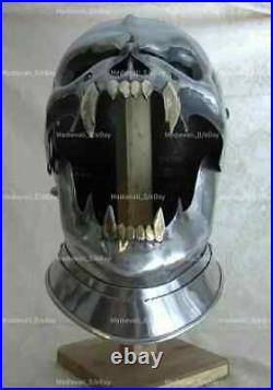 Steel Medieval Demonic Face Helmet Battle-ready Medieval Knight Helmet 18 Gauge