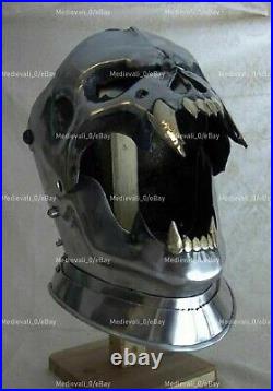 Steel Medieval Demonic Face Helmet Battle-ready Medieval Knight Helmet 18 Gauge