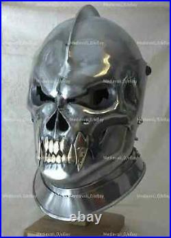 Steel Medieval Demonic Face Helmet Battle-ready Medieval Knight Helmet 18 Gauge