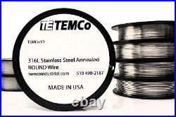 TEMCo Stainless Steel Wire SS 316L 26 Gauge 1 lb Non-Resistance AWG ga