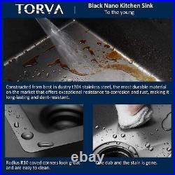 TORVA 25 x 18 Black Ceramic Coating NanoTek Undermount Kitchen Sink 16 Gauge