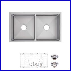 Tight Radius 31 in. Undermount 50/50 Double Bowl 18 Gauge Stainless Steel Sink