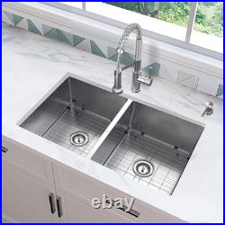 Tight Radius 31 in. Undermount 50/50 Double Bowl 18 Gauge Stainless Steel Sink