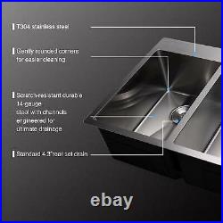 Top Mount Kitchen Sinks 14 Gauge 304 Stainless Steel Dual Basin 33x22x9'' WLF