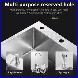 Top Mount Stainless Steel Kitchen Sink 2-Hole Handmade 16 Gauge with Drain 33 in