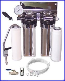 Two Stage Stainless Steel Drinking Ceramic Water Filter System + Pressure Gauge
