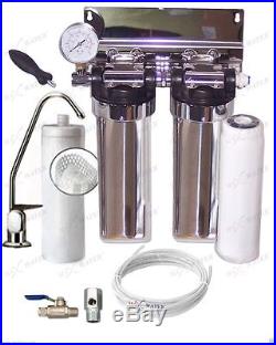 Two Stage Stainless Steel Drinking UF Membrane Filter System With Pressure Gauge