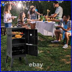 Vertical Charcoal Smoker BBQ Barbecue Grill with Temperature Gauge Black