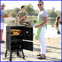 Vertical Charcoal Smoker BBQ Barbecue Grill with Temperature Gauge Black