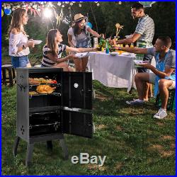 Vertical Charcoal Smoker BBQ Barbecue Grill with Temperature Gauge Outdoor Black