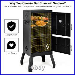 Vertical Charcoal Smoker BBQ Barbecue Grill with Temperature Gauge Outdoor Black