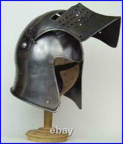 Visor Helmet 18 Gauge Steel Medieval Blackened Barbute Armor Halloween Costume