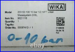 WIKA 9021116 Stainless Steel Gauge 233.50.100 10bar 1/2 NPT NEW IN BOX