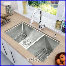 WKOH 33 inch 16 Gauge 60/40 Double Bowls Undermount Stainless Steel Kitchen Sink