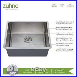 Zuhne 23 Inch Undermount Deep Single Bowl 16 Gauge Stainless Steel Kitchen Sink