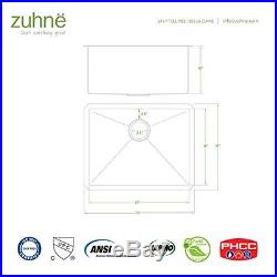 Zuhne 23 Inch Undermount Deep Single Bowl 16 Gauge Stainless Steel Kitchen Sink